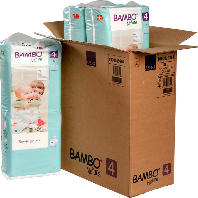 Caja Pañal Ecológico Bambo Nature 4 Paquetes - 144 Unidades
