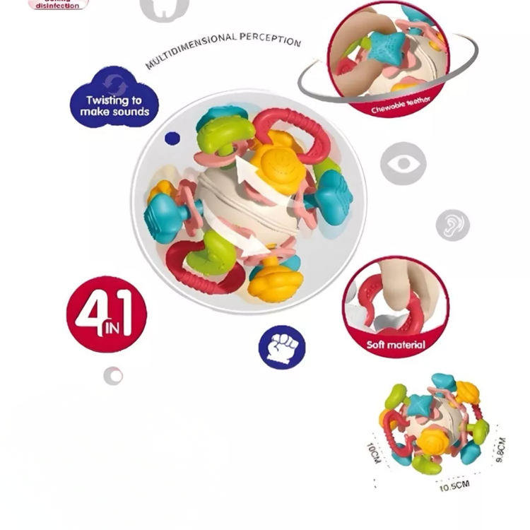 Mordedor Sensorial Montessori 4 en 1 para Bebes